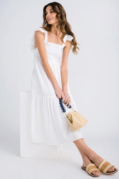 Molly Bracken Flutter Sleeve Tie Back Midi Dress